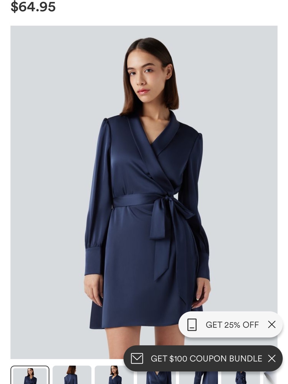 HALARA Navy Long-Sleeve Wrap Dress with Tie Waist